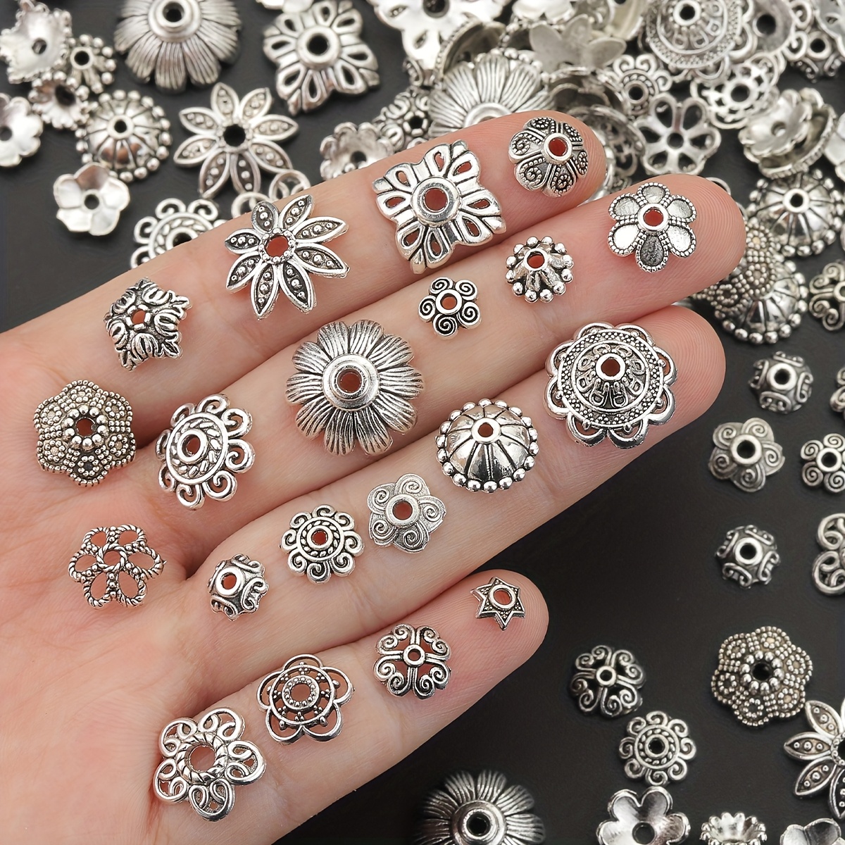 100pcs Alloy Bead Caps in Assorted Flower Petal Designs